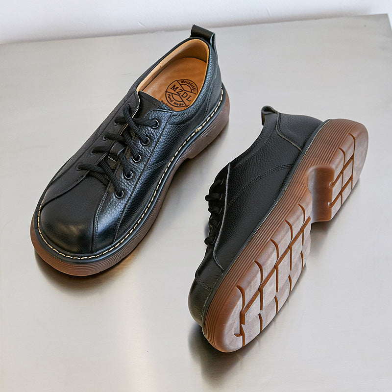 Damskie buty typu oksford na platformie, sznurowane, płaskie, sk&oacute;rzane