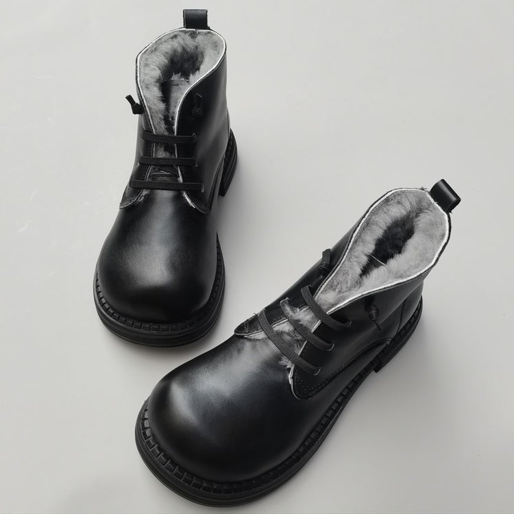 Bottines d'hiver Derby &agrave; bout large pour femme &ndash; Doublure en peau de mouton, confort optimal