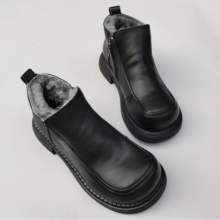 Bottines Derby pour femme, style britannique, bout large &ndash; Laine peluche, confort optimal