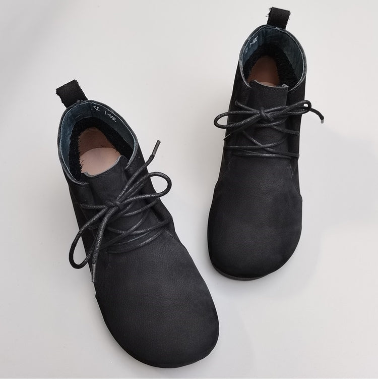 Bottes hautes plates souples r&eacute;tro en cuir v&eacute;ritable respirant pour femmes