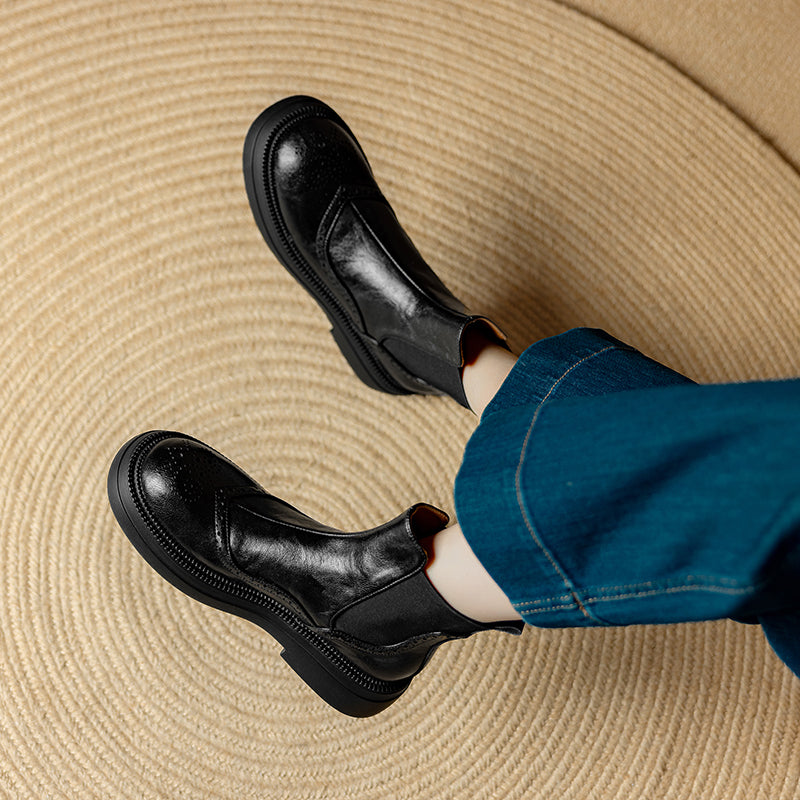 Bottines Chelsea &agrave; plateforme en cuir pour femme, style brogue, hauteur cheville