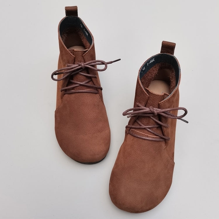 Bottes hautes plates souples r&eacute;tro en cuir v&eacute;ritable respirant pour femmes