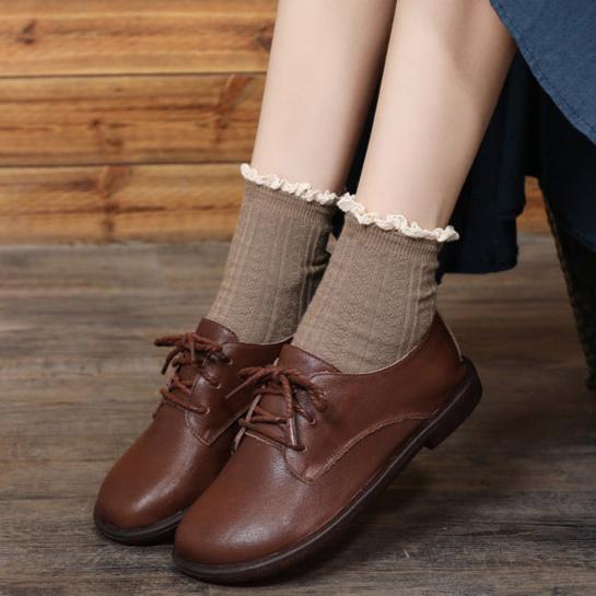 L&auml;ssige Slipper aus Leder, Schn&uuml;rschuhe f&uuml;r Damen