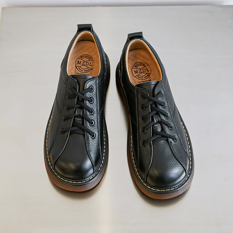 Damskie buty typu oksford na platformie, sznurowane, płaskie, sk&oacute;rzane