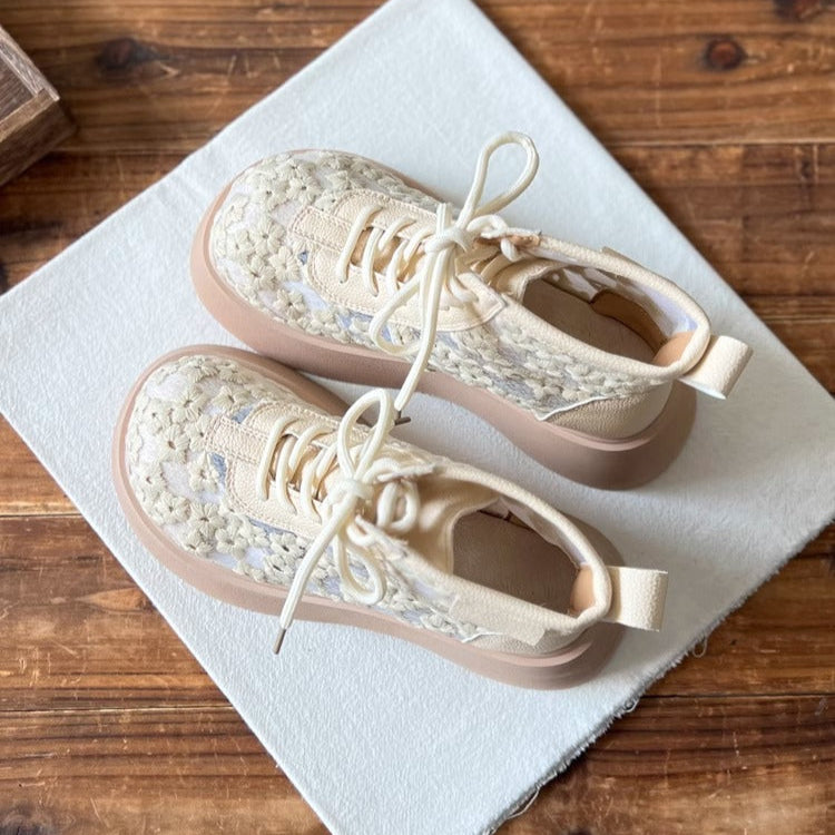Bottes d'&eacute;t&eacute; &agrave; plateforme en dentelle et r&eacute;sille, style litt&eacute;raire pour femmes