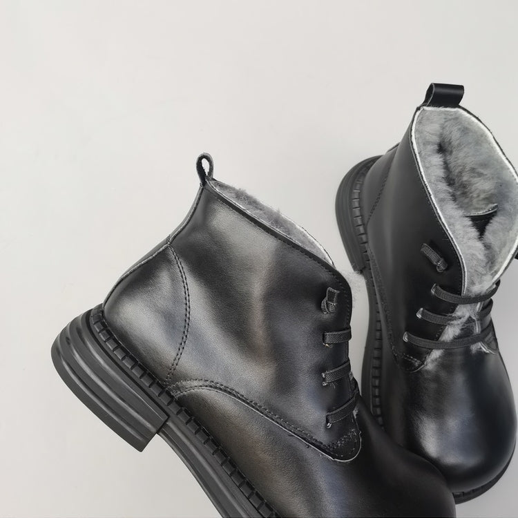 Bottines d'hiver Derby &agrave; bout large pour femme &ndash; Doublure en peau de mouton, confort optimal