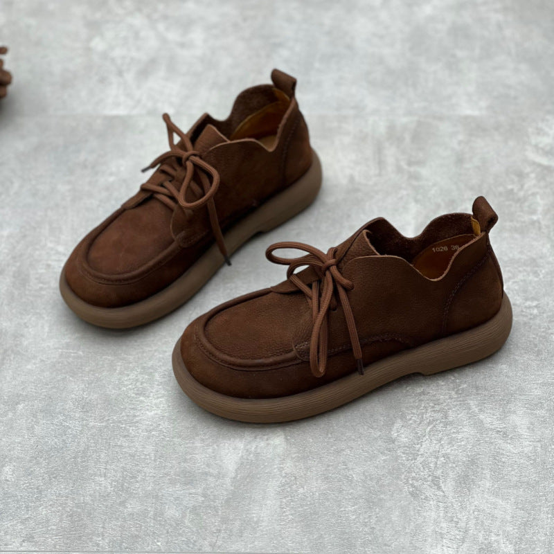 Ręcznie robione damskie, sznurowane, sk&oacute;rzane, płaskie buty typu Oxford
