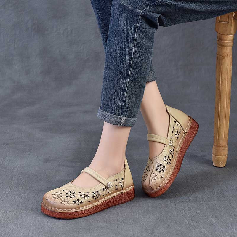 Sandales en cuir pour femme &agrave; d&eacute;coupes florales &ndash; Style &eacute;t&eacute; respirant