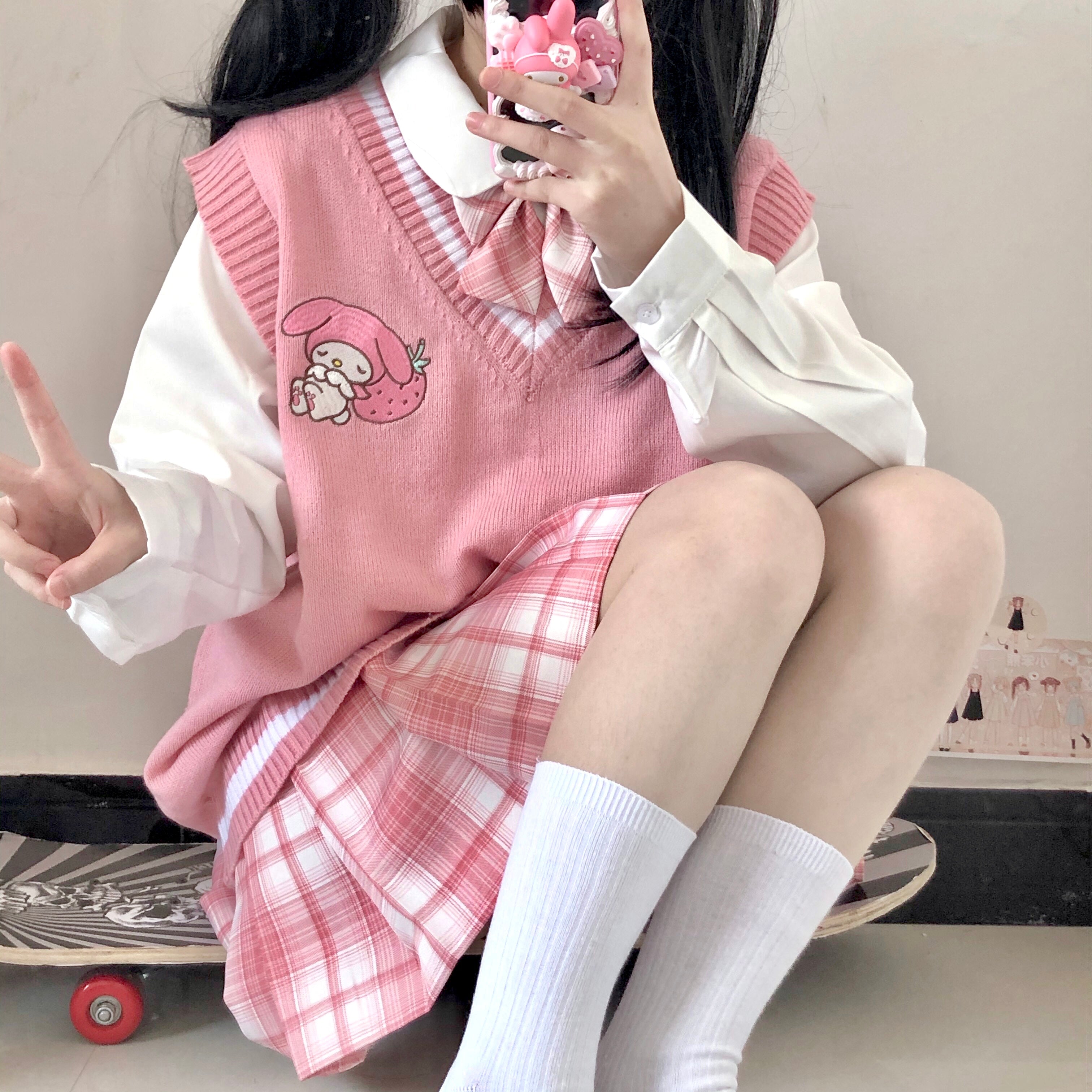 Niedliche, von My Melody inspirierte, &uuml;bergro&szlig;e rosa Weste