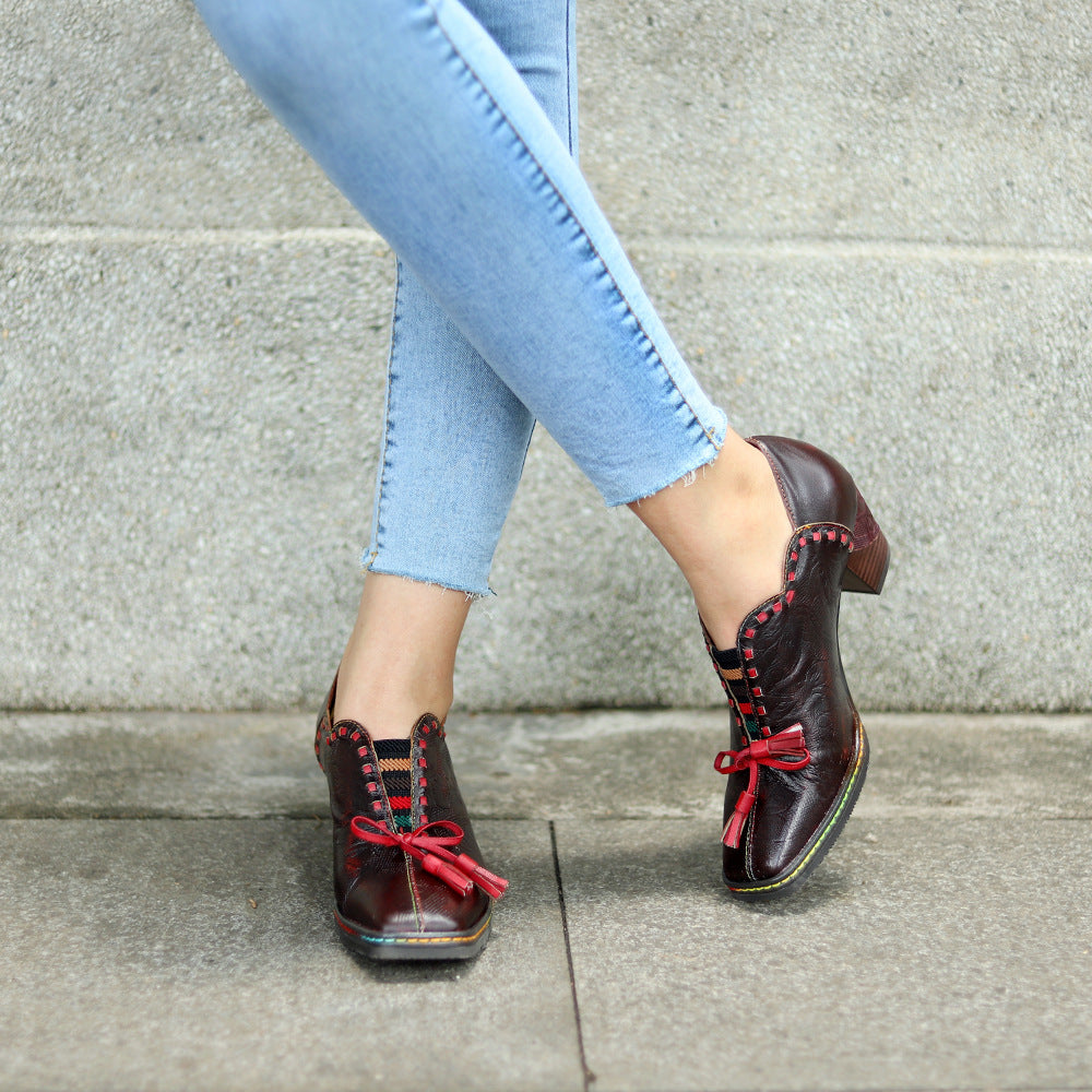 Damskie kowbojskie buty Oxford ze sk&oacute;ry naturalnej w stylu vintage