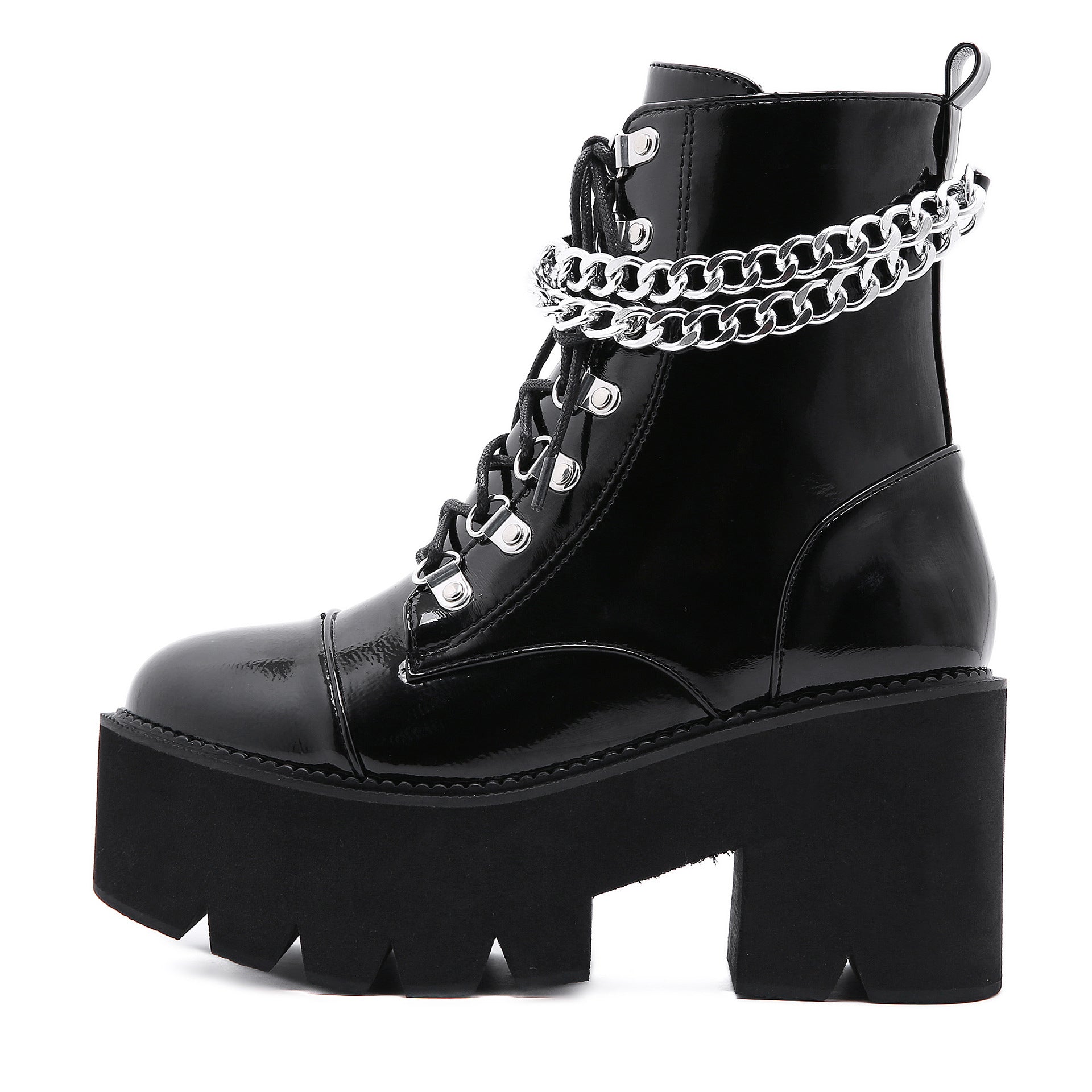 Stivaletti alla caviglia con plateau e catena goth punk