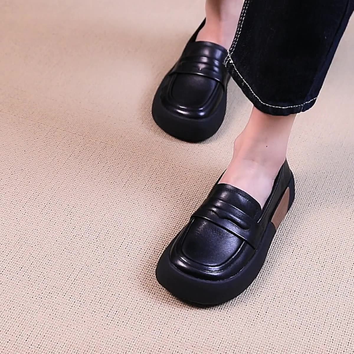 L&auml;ssige Damen-Plateau-Loafer im Retro-Stil, weiche, dicksohlige Schuhe
