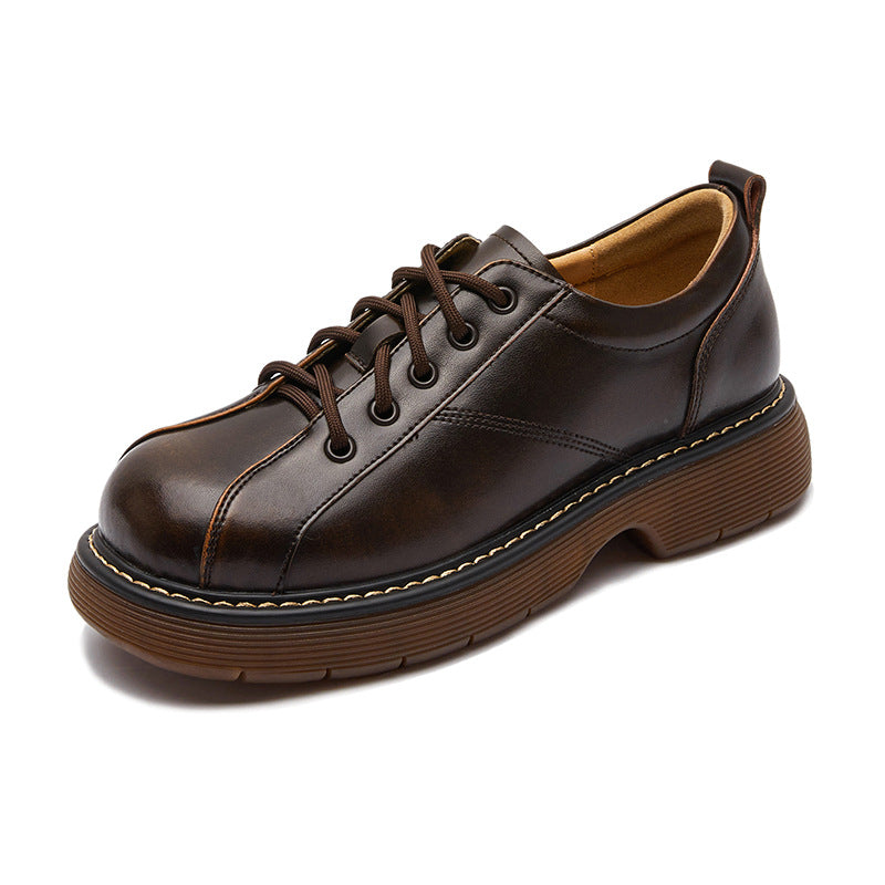 Damskie buty typu oksford na platformie, sznurowane, płaskie, sk&oacute;rzane