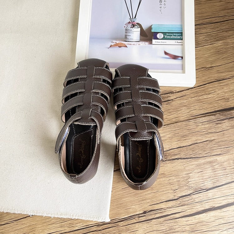 Sandalias de pescador cerradas de piel suave para mujer: informales y transpirables.