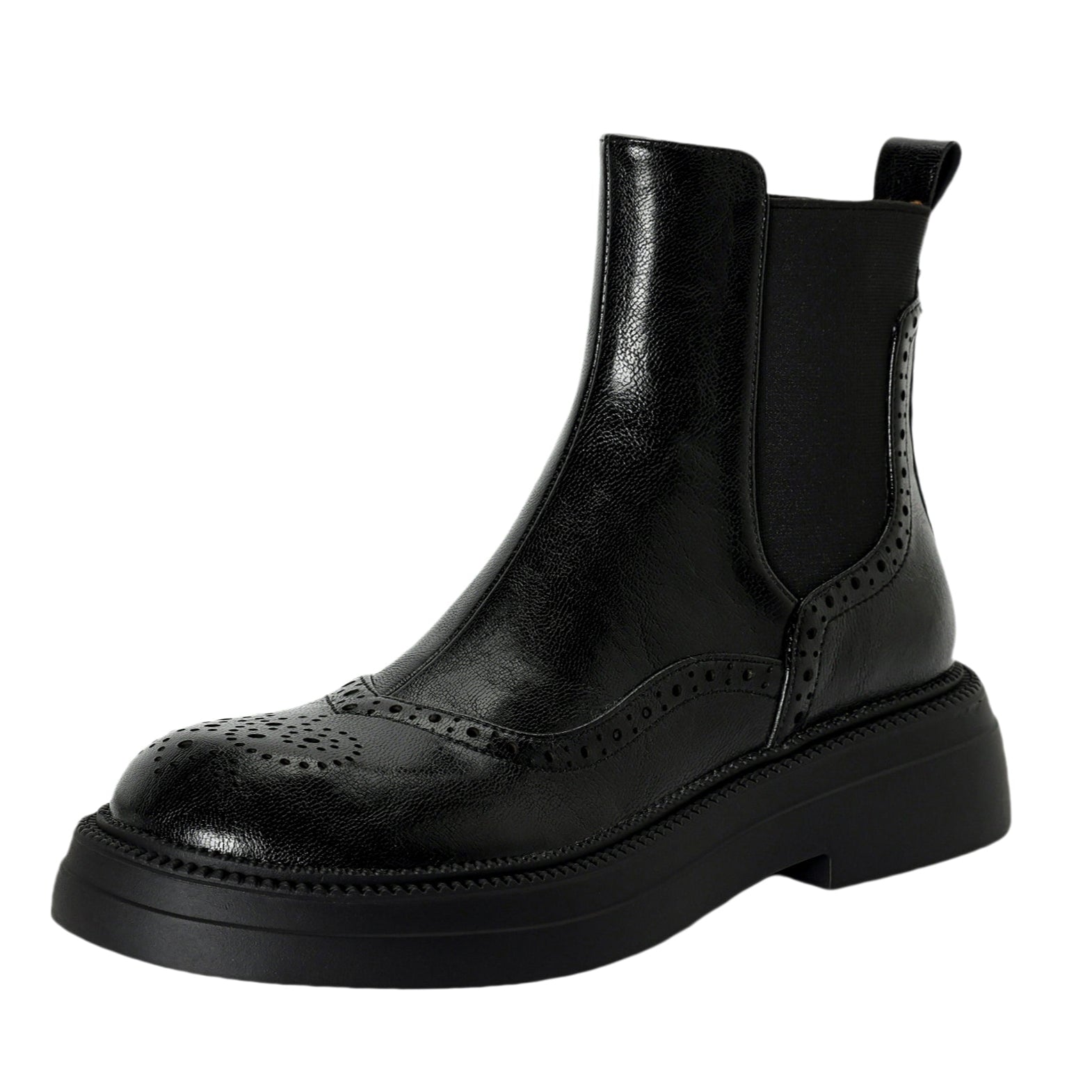 Bottines Chelsea &agrave; plateforme en cuir pour femme, style brogue, hauteur cheville