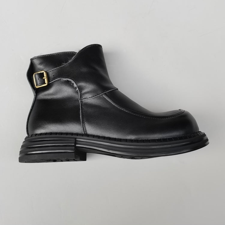 Bottines Derby vintage pour femmes, bout large, en cuir &ndash; Bottines d'hiver doubl&eacute;es en peau lain&eacute;e