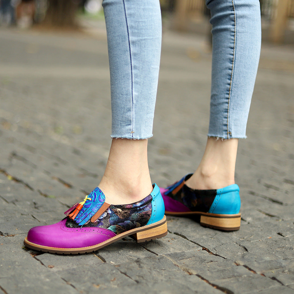 Buty damskie Oxford Retro College Style Brogue Tassel Leather