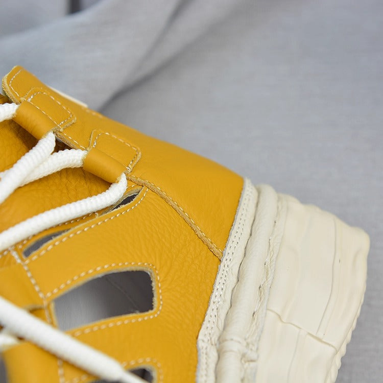 Bottines &agrave; plateforme en cuir pour femme, style &laquo; moche-mignon &raquo; &ndash; D&eacute;coupes et fermeture &eacute;clair &agrave; l'arri&egrave;re