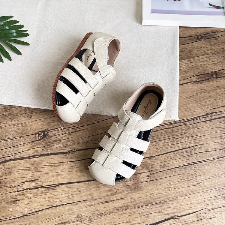 Sandalias de pescador cerradas de piel suave para mujer: informales y transpirables.