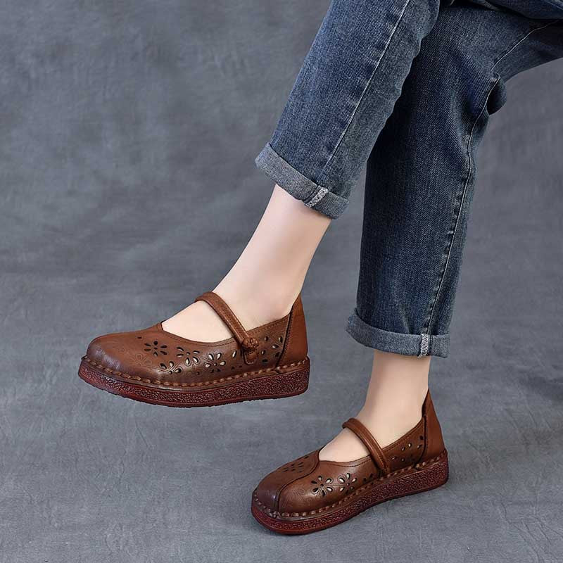Sandales en cuir pour femme &agrave; d&eacute;coupes florales &ndash; Style &eacute;t&eacute; respirant
