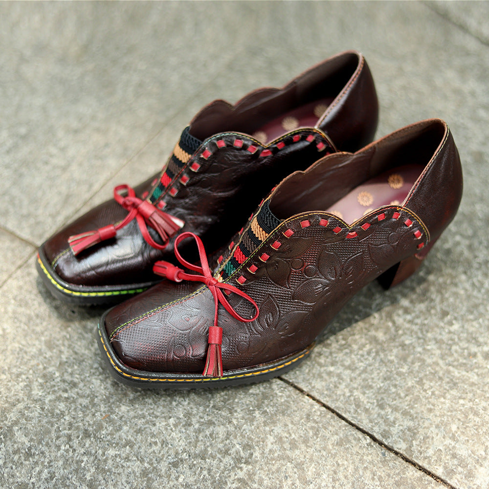 Damskie kowbojskie buty Oxford ze sk&oacute;ry naturalnej w stylu vintage