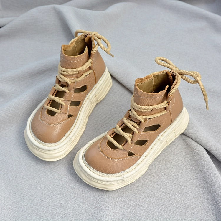 Bottines &agrave; plateforme en cuir pour femme, style &laquo; moche-mignon &raquo; &ndash; D&eacute;coupes et fermeture &eacute;clair &agrave; l'arri&egrave;re