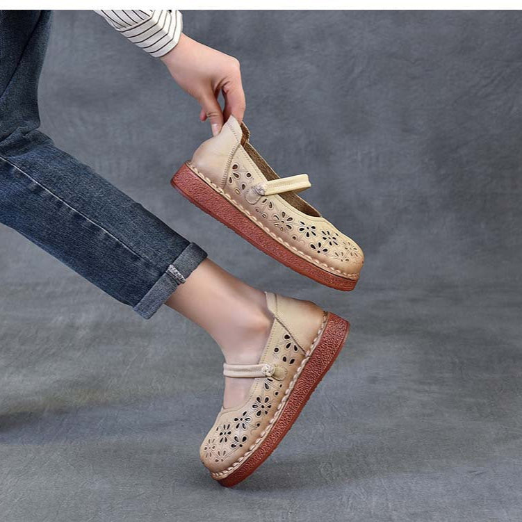 Sandales en cuir pour femme &agrave; d&eacute;coupes florales &ndash; Style &eacute;t&eacute; respirant