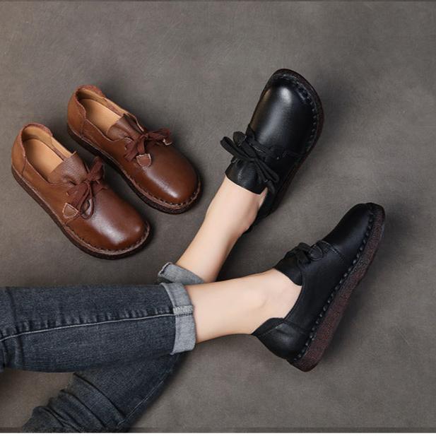 L&auml;ssige Damen-Schn&uuml;rslipper, handgefertigte Lederschuhe