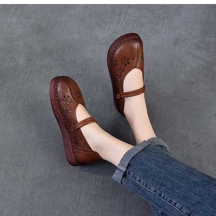 Sandales en cuir pour femme &agrave; d&eacute;coupes florales &ndash; Style &eacute;t&eacute; respirant