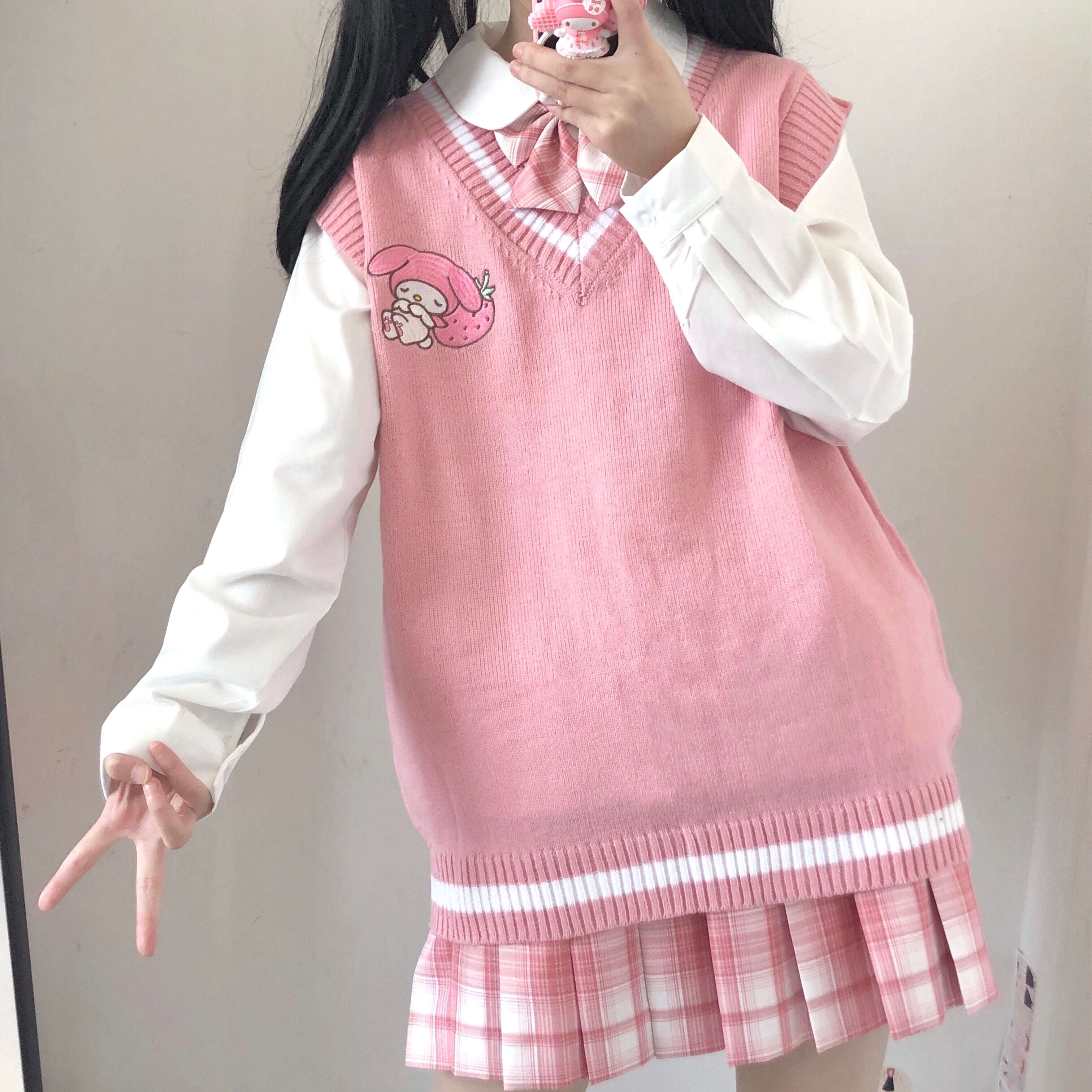 Niedliche, von My Melody inspirierte, &uuml;bergro&szlig;e rosa Weste