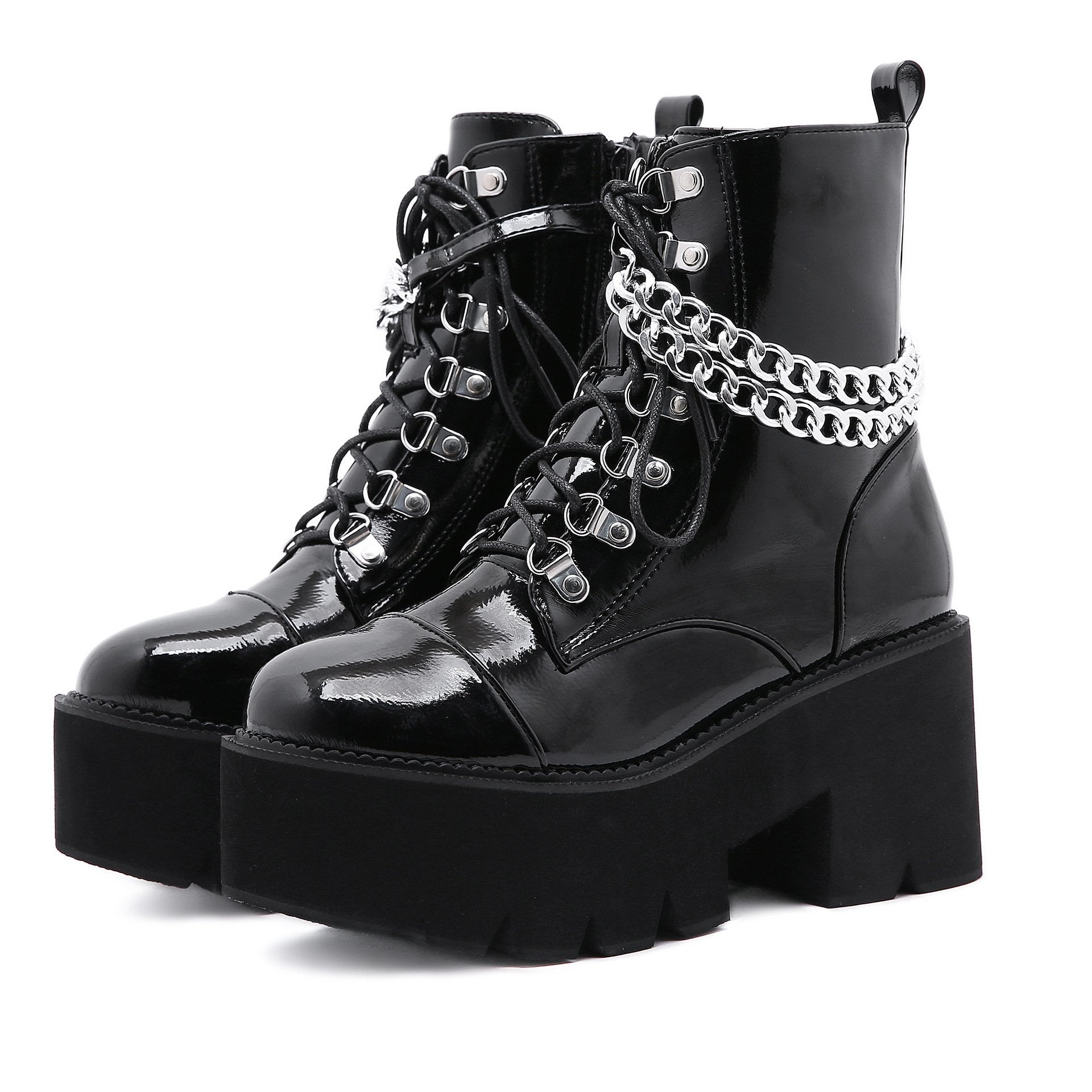 Stivaletti alla caviglia con plateau e catena goth punk