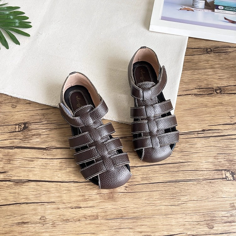 Sandalias de pescador cerradas de piel suave para mujer: informales y transpirables.