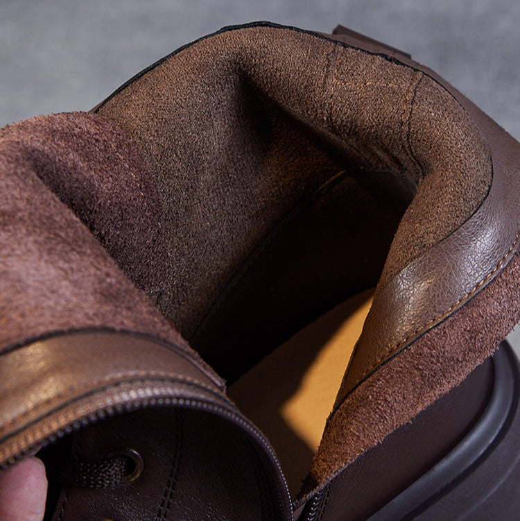 Bottes &agrave; plateforme d&eacute;contract&eacute;es pour femmes en cuir v&eacute;ritable &ndash; Talon &eacute;pais et fermeture &eacute;clair lat&eacute;rale