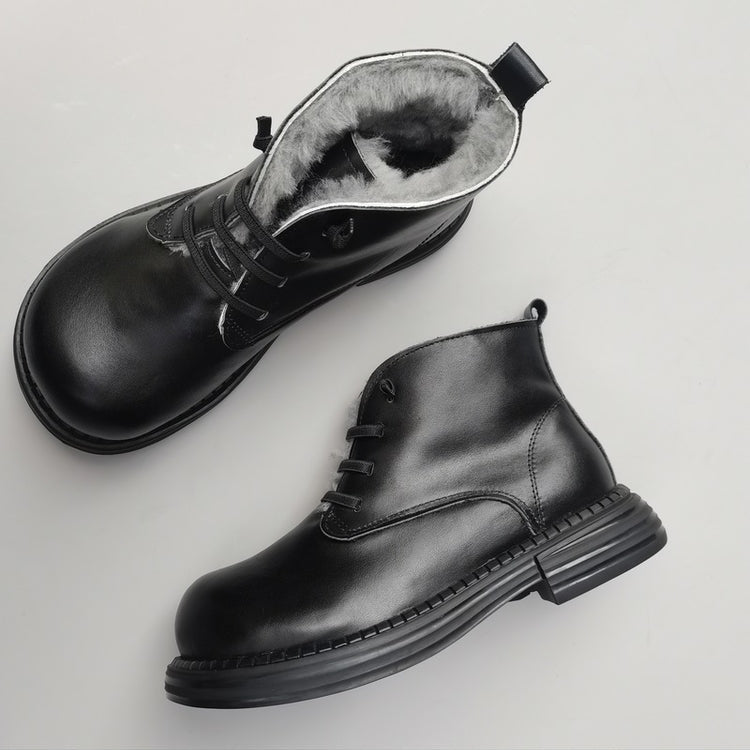Bottines d'hiver Derby &agrave; bout large pour femme &ndash; Doublure en peau de mouton, confort optimal