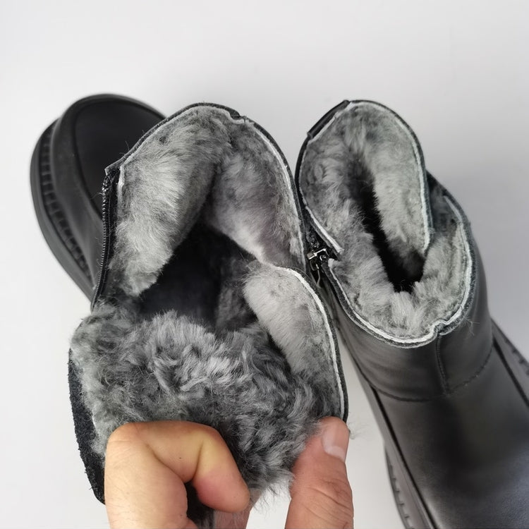 Bottines Derby vintage pour femmes, bout large, en cuir &ndash; Bottines d'hiver doubl&eacute;es en peau lain&eacute;e