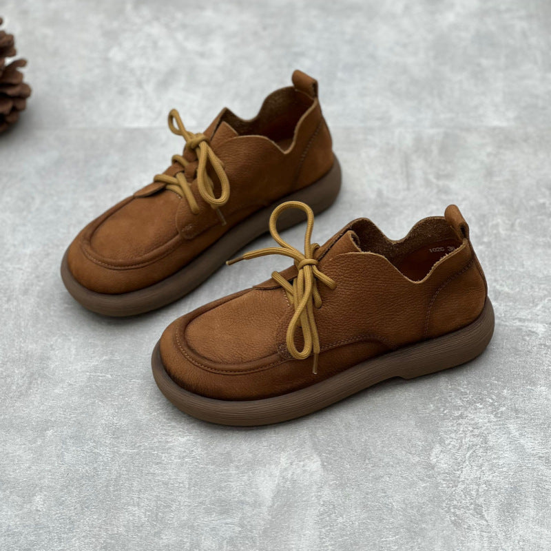Ręcznie robione damskie, sznurowane, sk&oacute;rzane, płaskie buty typu Oxford