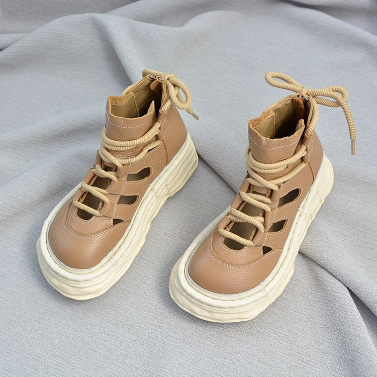 Bottines &agrave; plateforme en cuir pour femme, style &laquo; moche-mignon &raquo; &ndash; D&eacute;coupes et fermeture &eacute;clair &agrave; l'arri&egrave;re