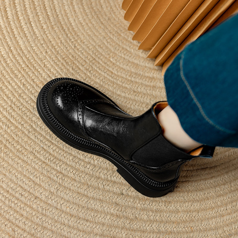 Bottines Chelsea &agrave; plateforme en cuir pour femme, style brogue, hauteur cheville
