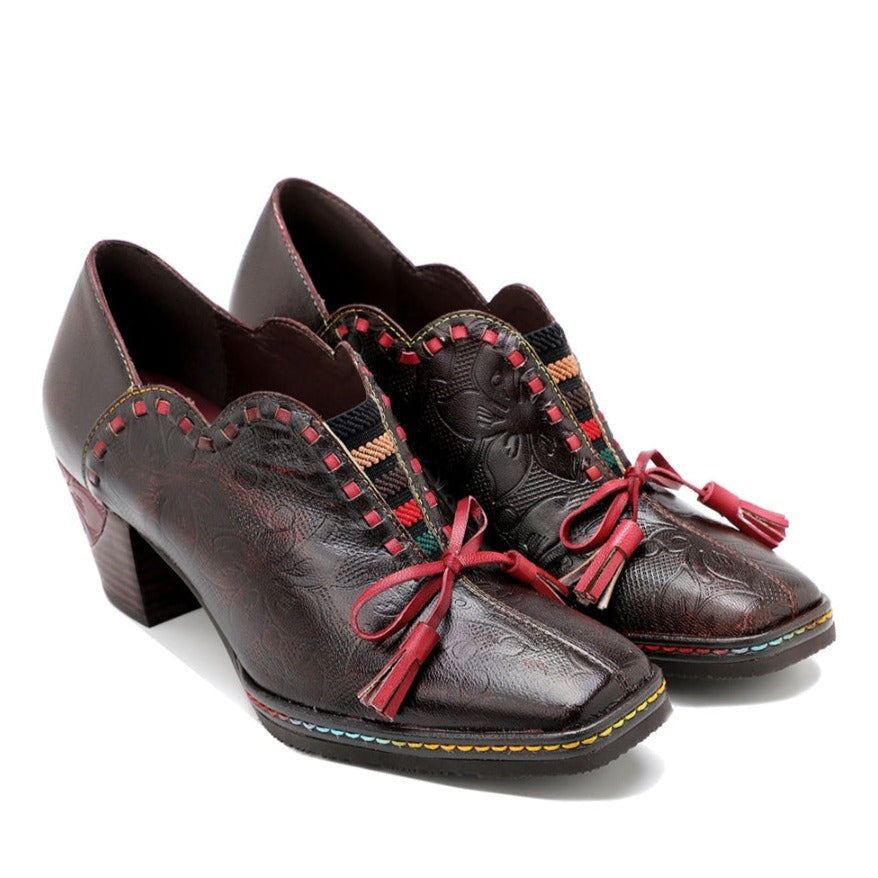 Damskie kowbojskie buty Oxford ze sk&oacute;ry naturalnej w stylu vintage