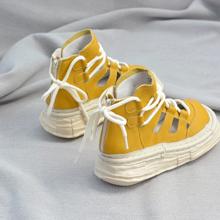Bottines &agrave; plateforme en cuir pour femme, style &laquo; moche-mignon &raquo; &ndash; D&eacute;coupes et fermeture &eacute;clair &agrave; l'arri&egrave;re