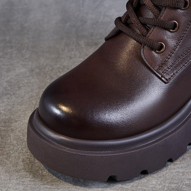 Bottes &agrave; plateforme d&eacute;contract&eacute;es pour femmes en cuir v&eacute;ritable &ndash; Talon &eacute;pais et fermeture &eacute;clair lat&eacute;rale