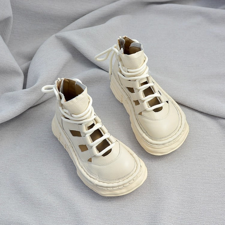 Bottines &agrave; plateforme en cuir pour femme, style &laquo; moche-mignon &raquo; &ndash; D&eacute;coupes et fermeture &eacute;clair &agrave; l'arri&egrave;re