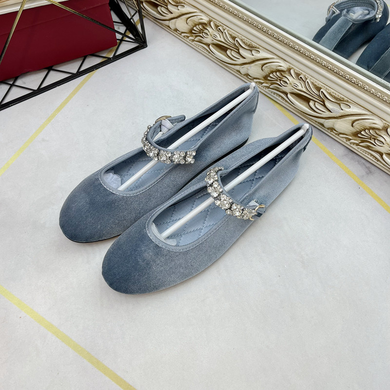 Ballerine Mary Jane con strass, punta tonda in raso, taglio basso in velluto per donna - N17