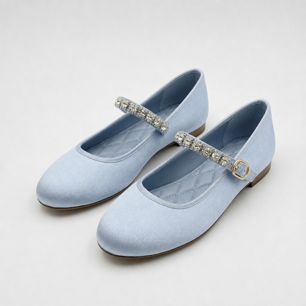 Ballerine Mary Jane con strass, punta tonda in raso, taglio basso in velluto per donna - N17