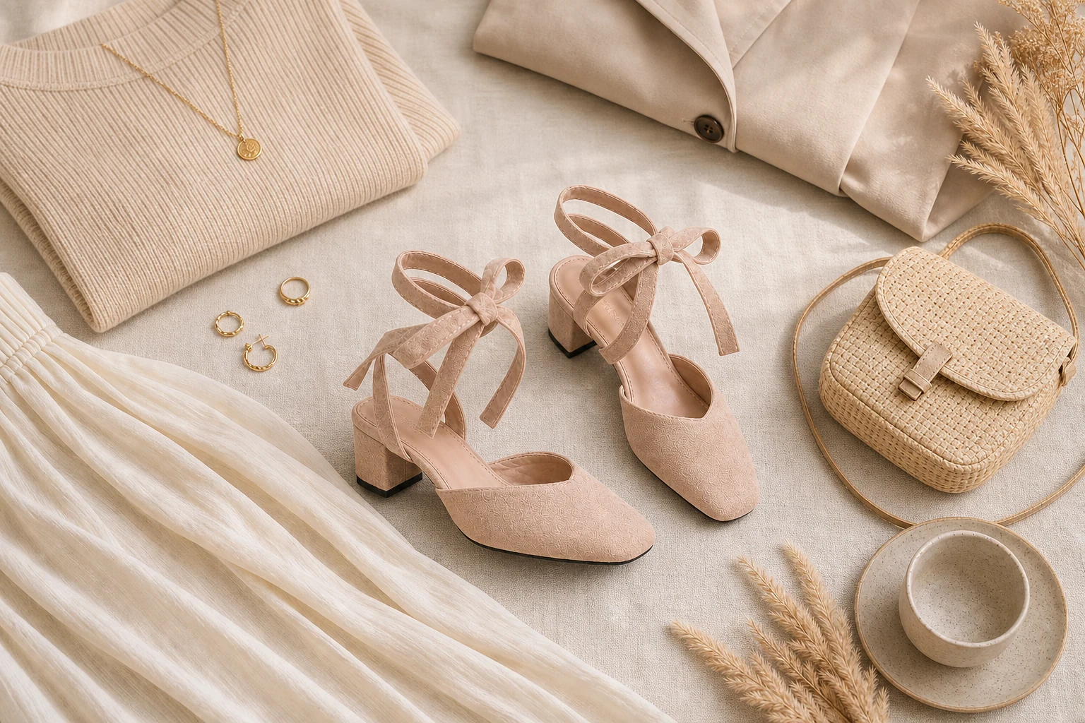 Bow strap flats in a lifestyle scene