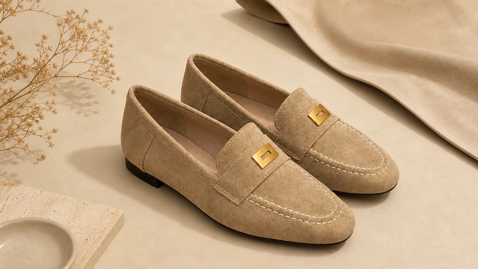 Mocassins flexibles à semelle plate conçus dans une scène chaleureuse de tous les jours
