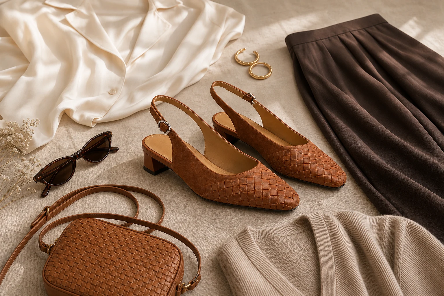 Braided slingback shoes in a lifestyle scene with full product visible