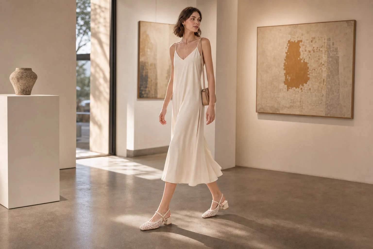 Slingback shoes styled in a lifestyle product scene
