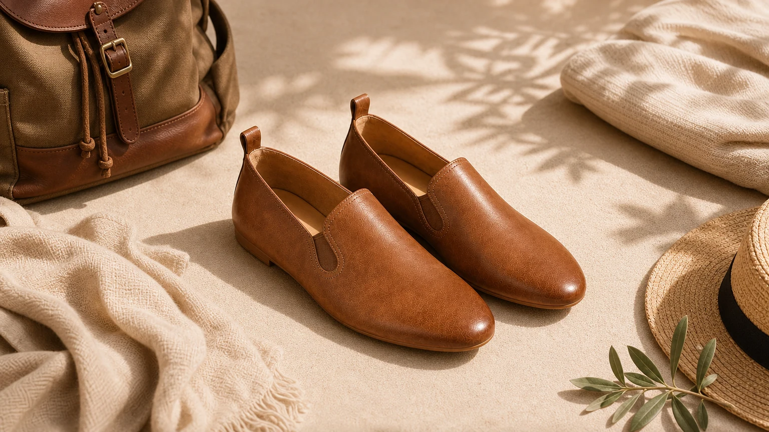 Mocassins quotidiens simples à tige souple, conçus dans une scène neutre de tous les jours