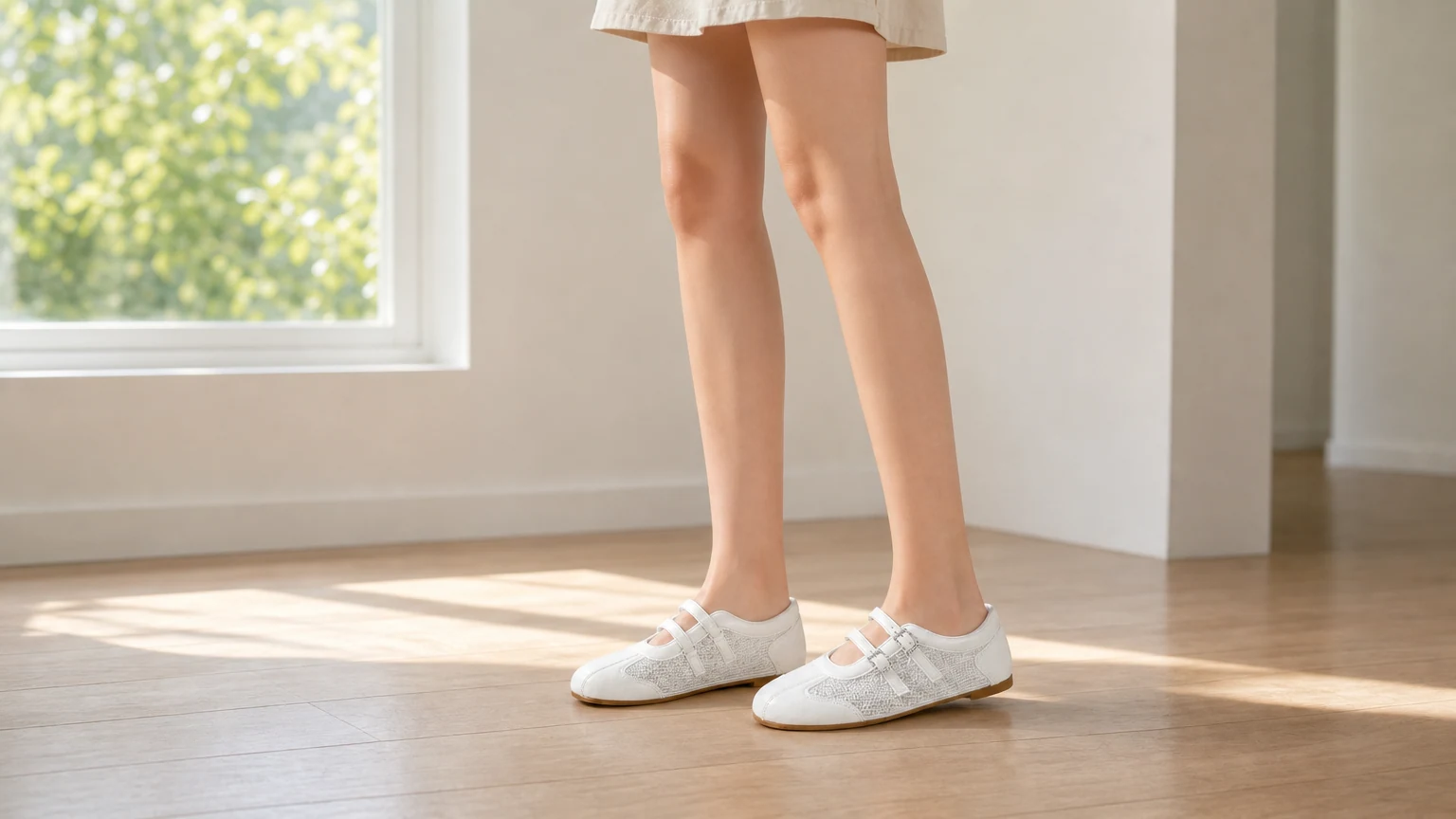 Damen-Ballett-Mary-Jane-Sneaker mit doppeltem Riemen im Lifestyle-Stil